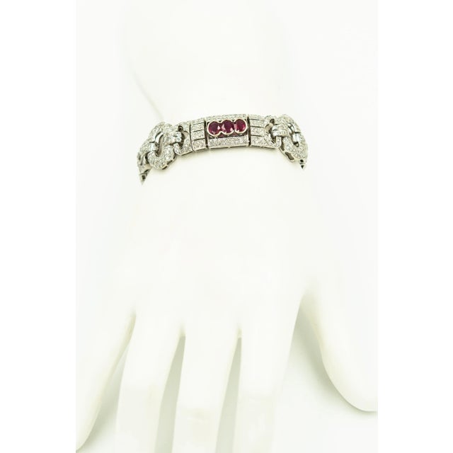 Wide Art Deco Style Diamond and Ruby White Gold Bracelet For Sale In Miami - Image 6 of 6