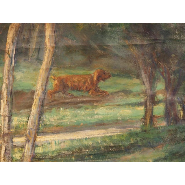 Large French Landscape Painting of a Hunter and Hillside Village, Signed and Dated 1962 For Sale In Dallas - Image 6 of 12
