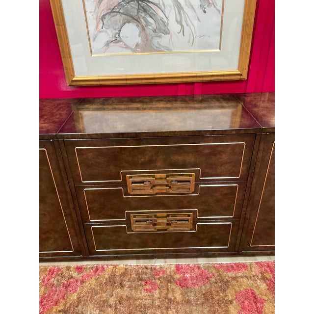 Mastercraft 1970s Mastercraft 4pc Credenza in Burled Amboyna and Brass For Sale - Image 4 of 12