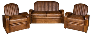 Art Deco Leather Tub Chairs & Sofa, 1920s, Set of 3