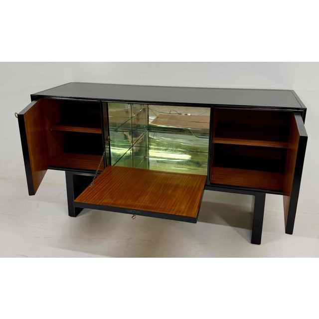 Italian Art Deco Sideboard with Parchment Leather and Ebonized Wood, 1950s For Sale - Image 11 of 13