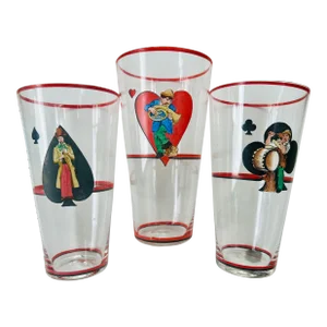 Antique Playing Card and Musician Hand-Painted Pint Glasses- Set of Three