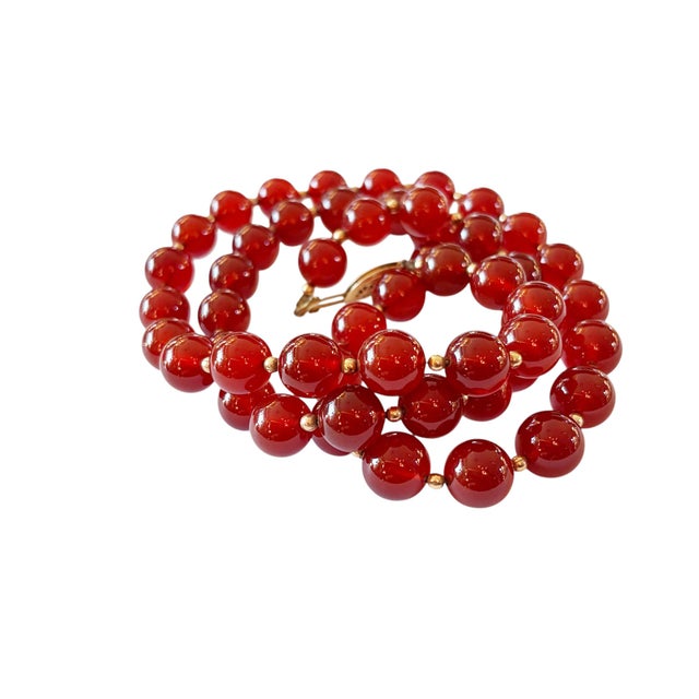 1950s Vintage Carnelian Stone and Gold Beads Necklace 15" H For Sale - Image 5 of 8