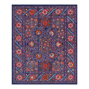 Silk Suzani Wall Decor - Blue Uzbek Embroidery Bedspread