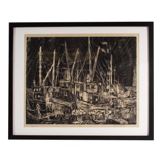 “Docks” Limited Edition Woodblock Print by m.l. Oyess For Sale