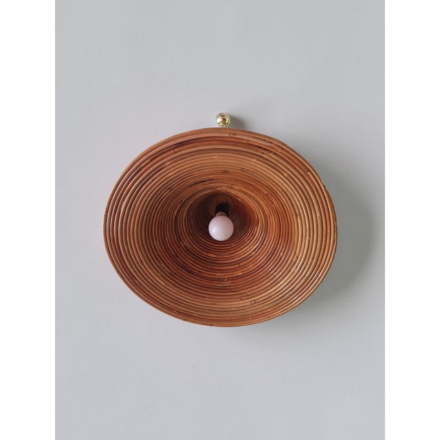 Rattan and Brass Pendant Lamp, Italy, 1970s For Sale - Image 4 of 8