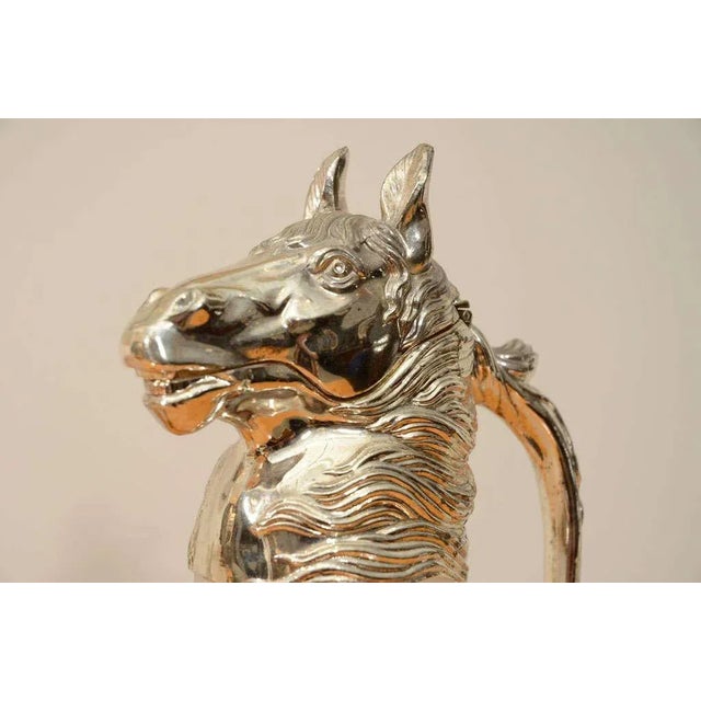 Metal Nickel Plated Horsehead Decanter and Set of (6) Glasses For Sale - Image 7 of 11