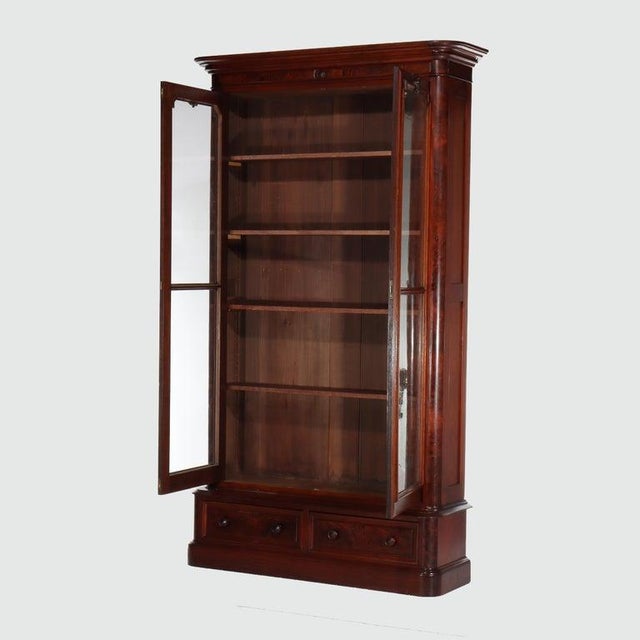 Late 19th Century Antique Renaissance Revival Walnut & Burl 2 Door Bookcase C1890 For Sale - Image 5 of 15