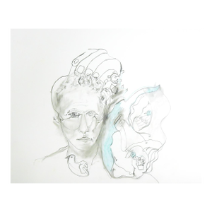 Late 20th Century Surrealist Drawing Bird and Portrait