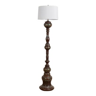 Antique Bronze Champleve Floor Lamp For Sale