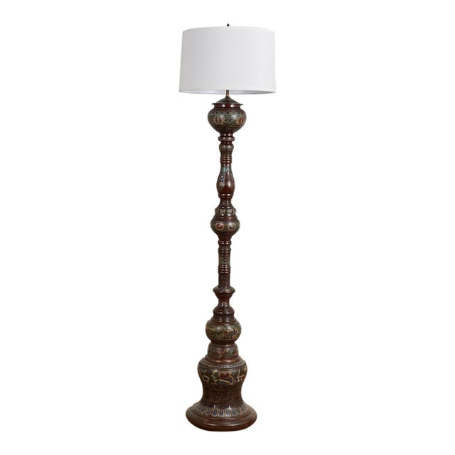 Antique Bronze Champleve Floor Lamp For Sale