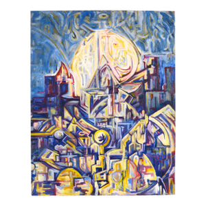 "Visions of the Metropolis" Visionary Moonlight and City Original Oil on Canvas