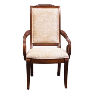 Bernhardt Furniture Traditional Neoclassical Revival Mahogany Toned Upholstered Dining Arm Chair For Sale