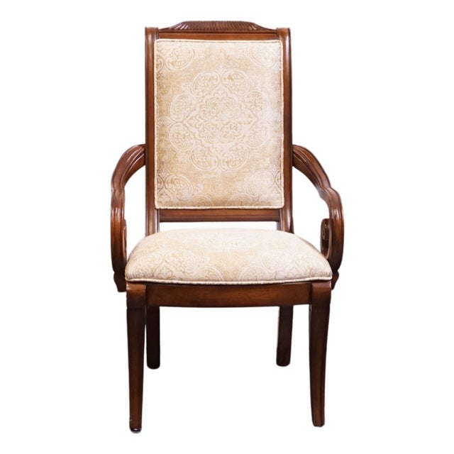 Bernhardt Furniture Traditional Neoclassical Revival Mahogany Toned Upholstered Dining Arm Chair For Sale