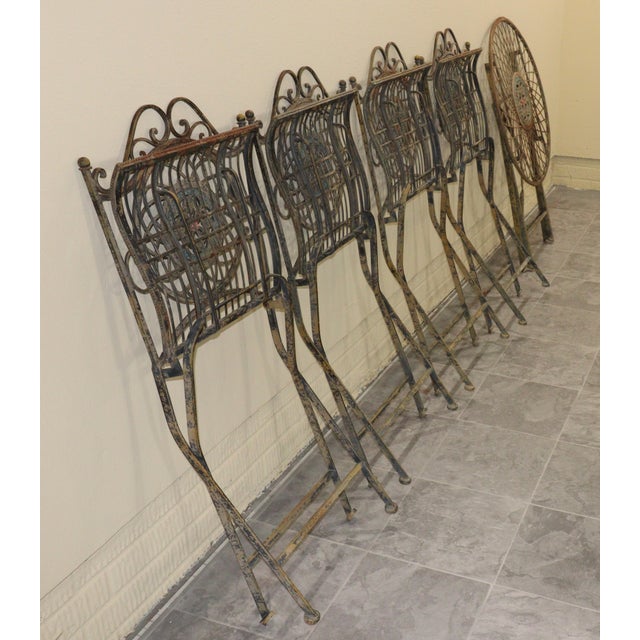 1970s Italian Bistro–Style Wrought Iron Garden Set With Four Folding Chairs For Sale - Image 10 of 18