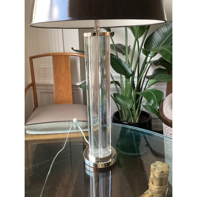 Mid-Century Modern Late 20th Century Sally Sirkin for J. Robert Scott Glass and Polished Nickel Lamp With Glossy Parchment Shade For Sale - Image 3 of 8