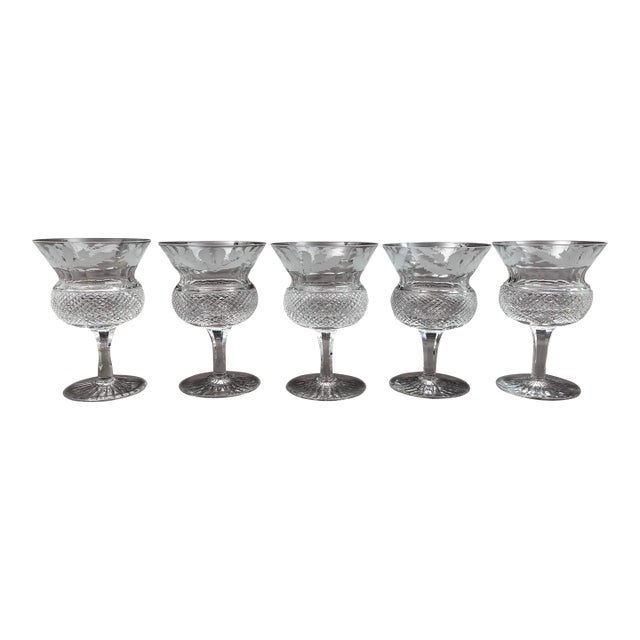 Mid 20th Century Edinburgh Crystal Scotland Thistle Champagne Sherbet Glasses- Set of 5 For Sale
