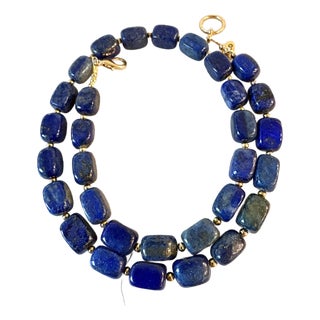 Lapis Beaded Necklace With Gold Toe Clasp Was Designed by Matthew Izzo For Sale
