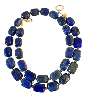 Lapis Beaded Necklace With Gold Toe Clasp Was Designed by Matthew Izzo