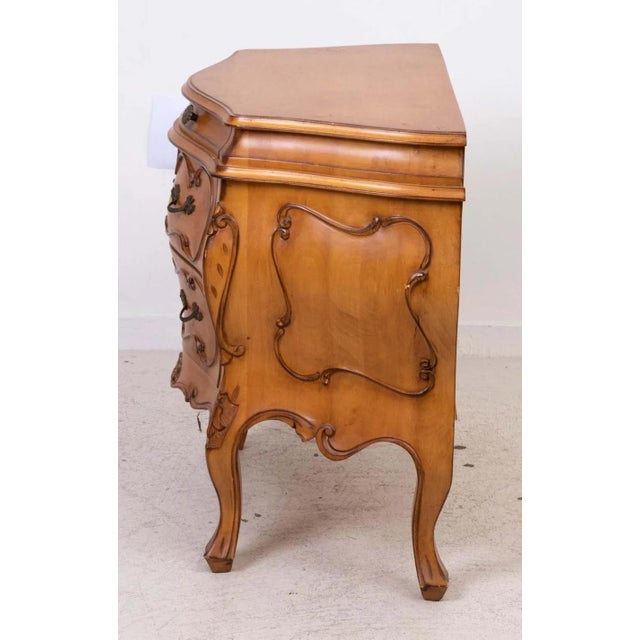 Italian Three Drawer Carved Bombe Commode or End Table For Sale - Image 4 of 11