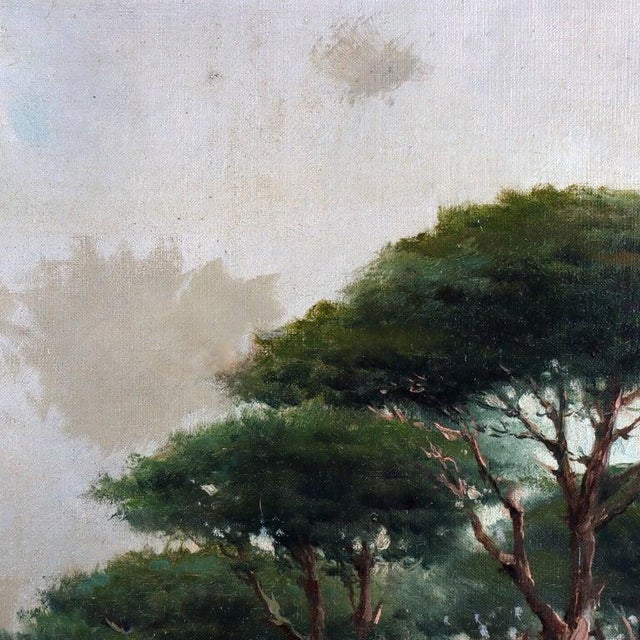 Large Antique Oil on Canvas Landscape Painting C1907 For Sale - Image 10 of 13