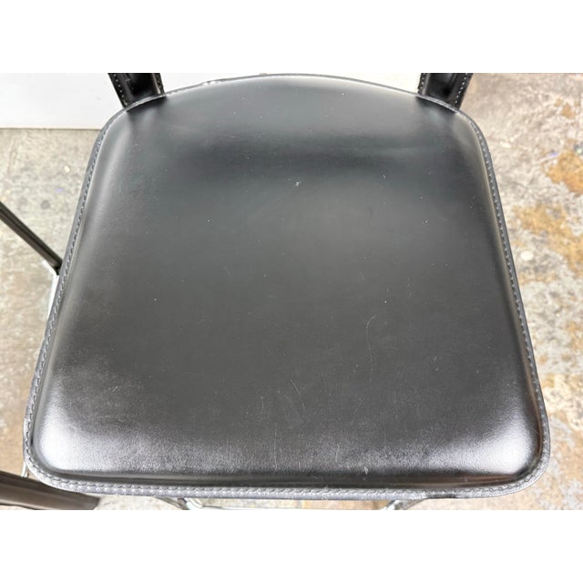 Black Frag for Design Within Reach Vintage Italian Leather Barstools, Pair For Sale - Image 8 of 12