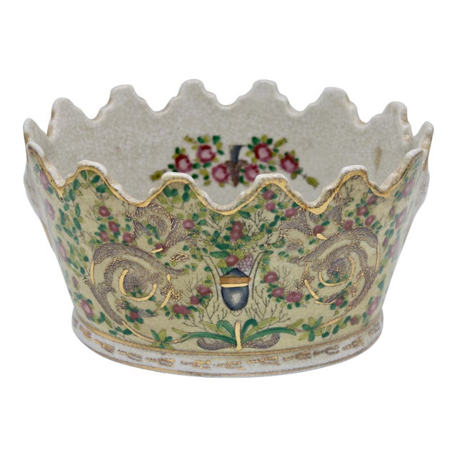 Vintage Chinoiserie Ceramic Cachepot Planter For Sale