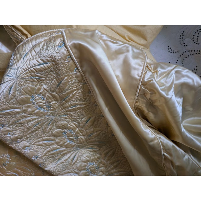 Hollywood Regency Gold Satin Bedspread Full Floral Embroidered For Sale - Image 9 of 12