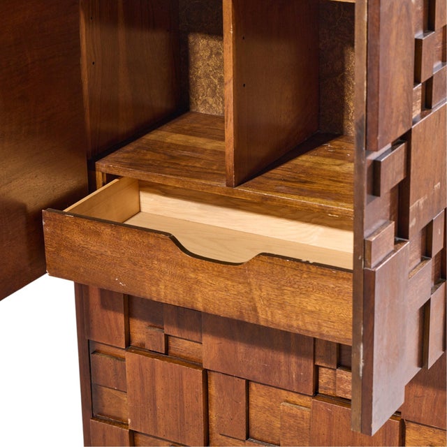 Wood Lane Staccato Brutalist Mid Century Walnut Armoire Highboy Dresser For Sale - Image 7 of 9