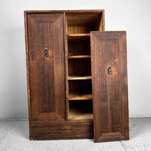 Wood Small Japanese Tansu Storage Cabinet, 1940s For Sale - Image 7 of 13