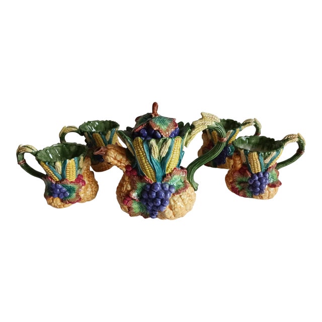 Vintage French Country Farmhouse Ceramic Tea Set "Harvest Home" by Fitz and Floyd - 5 Pieces For Sale