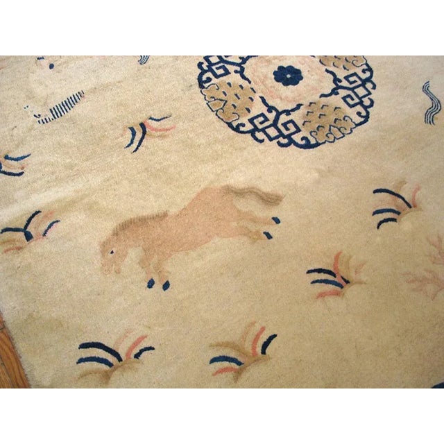 Beige 1930s Hand Knotted Pile Geometric Medallion Rectangle Wool Antique Rug For Sale - Image 4 of 11