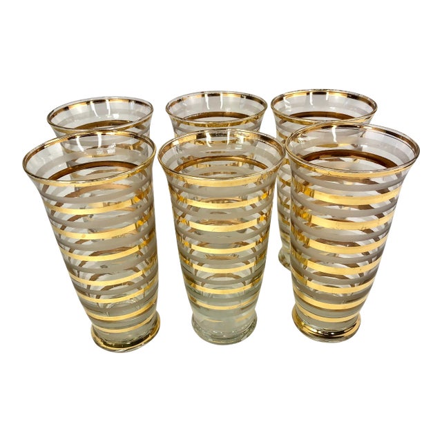 Vintage Footed Pilsners With Gilt and Frosted Bands - Set of 6 For Sale