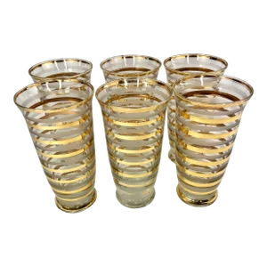 Vintage Footed Pilsners With Gilt and Frosted Bands - Set of 6