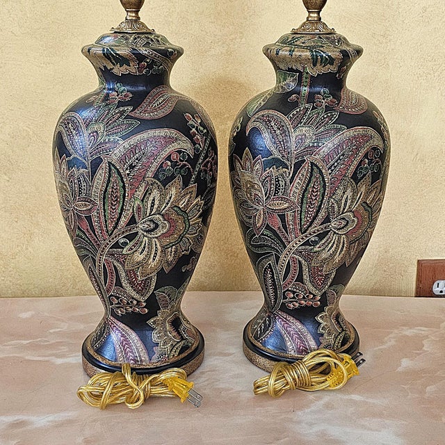 Pair of Bradburn Gallery Hand-Painted Floral Ceramic Table Lamps With Shades For Sale - Image 13 of 18