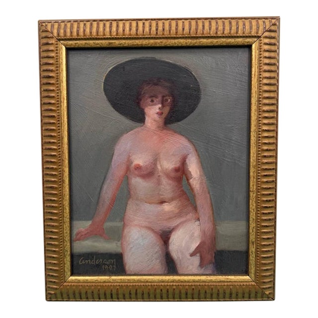 1997 Signed Anderson Female Nude Portrait Oil Painting, Framed For Sale