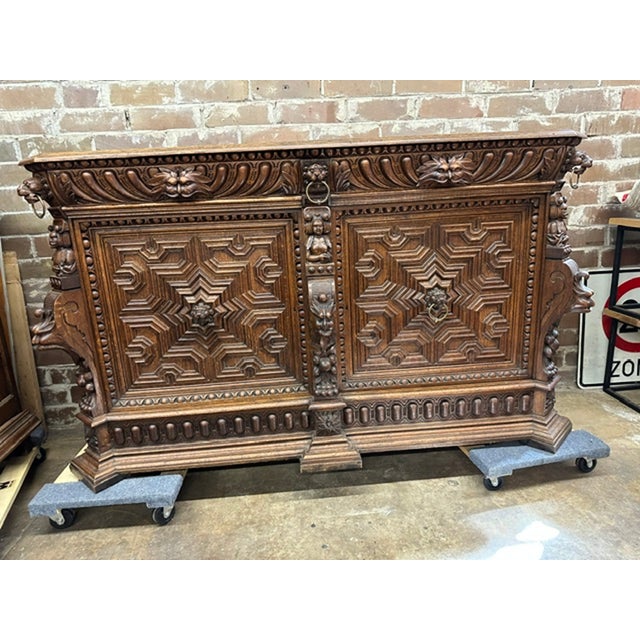 Antique Renaissance Revival Carved Oak Sideboard For Sale - Image 10 of 11