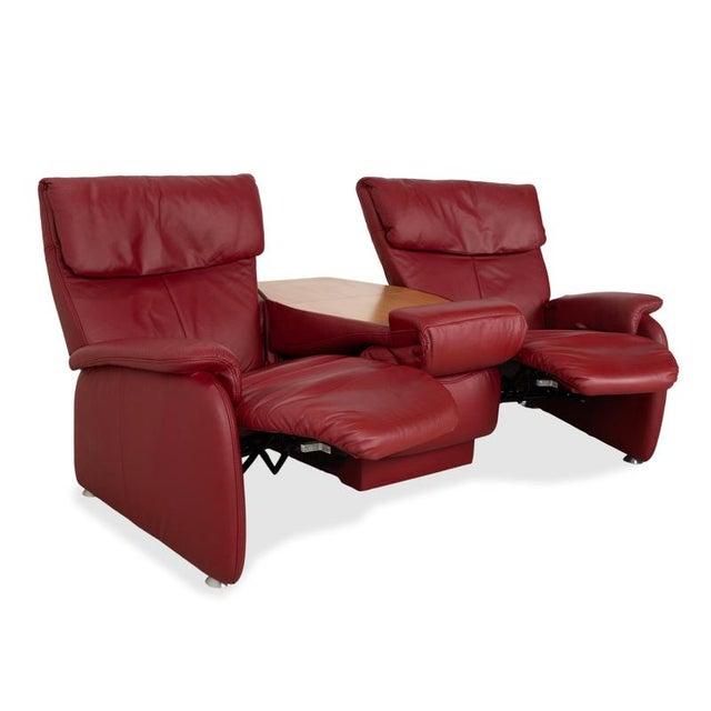 Trapezoidal 3-Seater Sofa in Red Leather with Storage Shelf in Oak from Himolla For Sale - Image 4 of 18