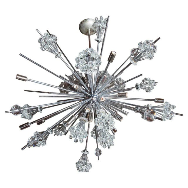 1960s J. & L. Lobmeyr Starburst Chrome & Crystal Chandelier by Hans Harald Rath For Sale - Image 11 of 12