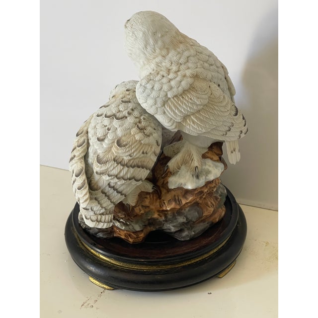 Japanese Gorgeous 1950s Japanese Porcelain Sculpture of Owls on Stand For Sale - Image 3 of 8