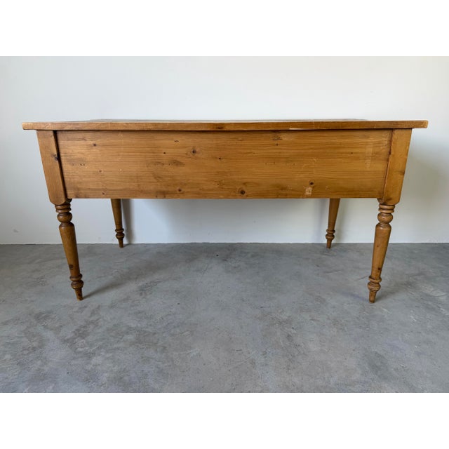 Vintage Rustic Pine Farmhouse Writing Desk With Turned Legs & Five Drawers For Sale - Image 9 of 12