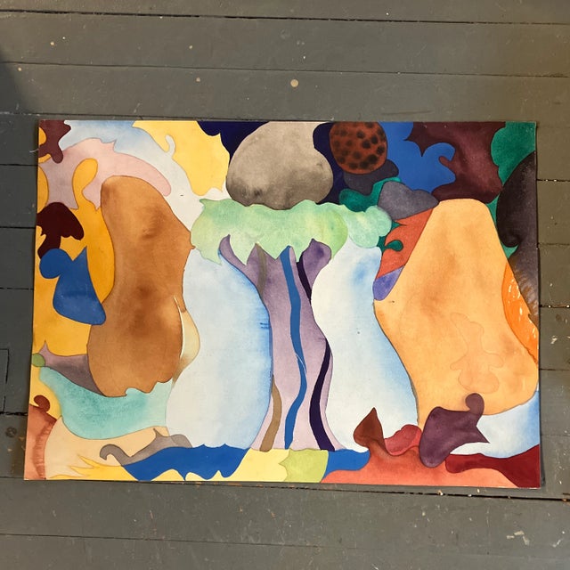 Paper 1970’s Vintage Original Organic Abstract Watercolor Painting For Sale - Image 7 of 7