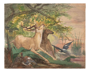 Charlotte Gardelle, In the Wood, Mixed Media on Paper, Early 20th Century