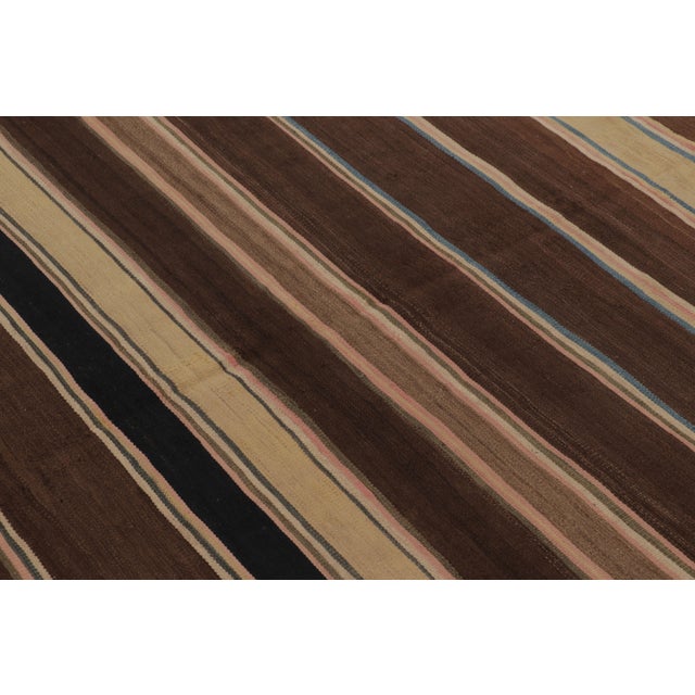 Rug & Kilim Vintage Persian Kilim, Rich Chocolate Brown Stripes and Blue Notes - Rug & Kilim For Sale - Image 4 of 8
