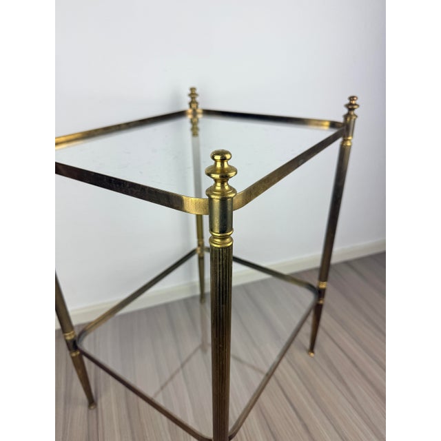 Mid-Century French Hollywood Regency Brass and Glass Side Table in the style of Maison Jansen, 1960s For Sale - Image 4 of 9