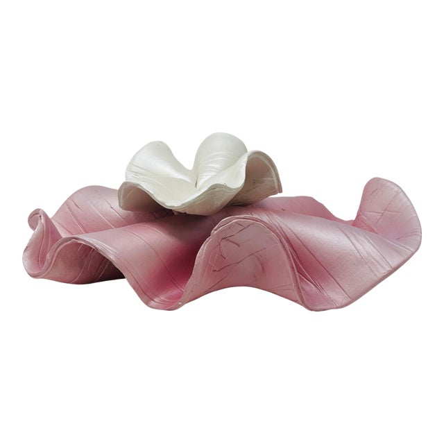 Large 15" Keith Fortley Signed Post-Modern Sculptural Flower Centerpiece – Pink & Opalescent White For Sale
