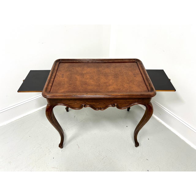 Henredon Distressed Burl Oak French Country Style Tea Table For Sale In Charlotte - Image 6 of 12