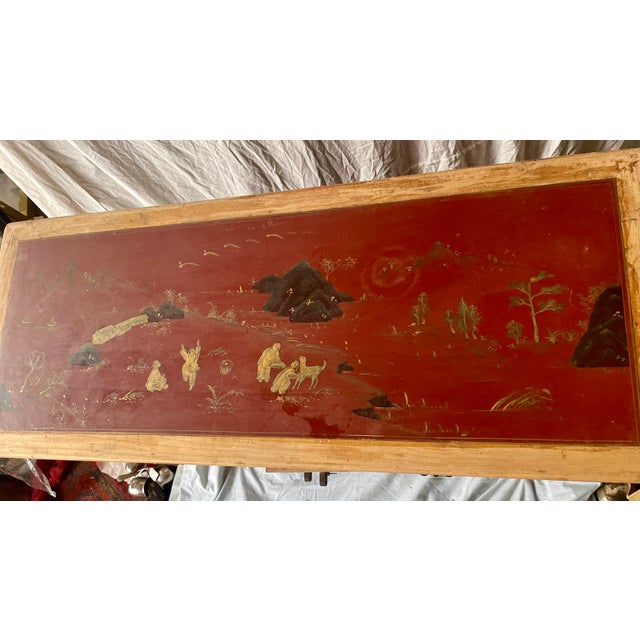 Asian Mid 20th Century Asian Red Brown Sideboard/Cabinet Carved Wood Applied Hardstone Figural For Sale - Image 3 of 15