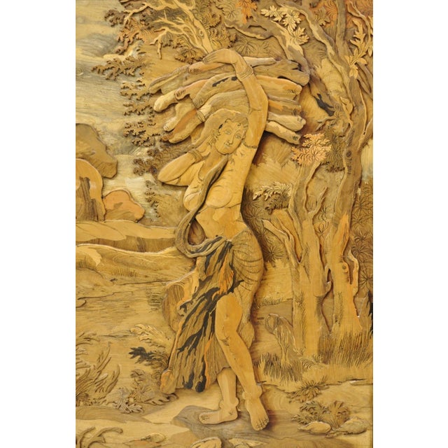 English Vintage Large 60" Anglo Indian High Relief Carved Wood Thai Woman Art Plaque For Sale - Image 3 of 17
