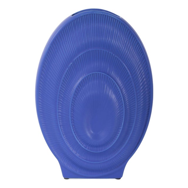Radiant Blue Short Ceramic Vase For Sale